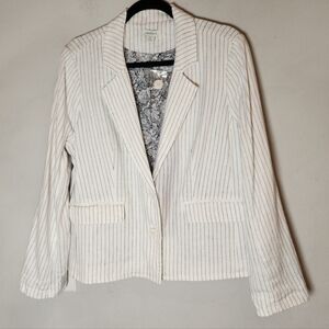 Sundance Linen Blend White Pinstripe Blazer Jacket Women's Size XL New NWOTS